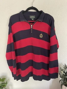 Lauren Ralph Lauren mens Sweater sz XL red navy striped Crest Logo 1/4 Zip - Picture 1 of 8
