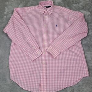 Ralph Lauren Shirt Mens Size 16 Pink Check Button Up Yarmouth Shirt - Picture 1 of 7