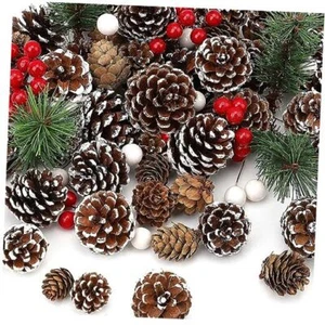 115Pcs Christmas Pine Cones Berry Pine Branch Set White Christmas Decorations - Picture 1 of 7