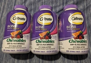 3-Caltrate Chewables Calcium Vitamin D Sugar Free Tabs - 155 Count Exp 07/2025 - Picture 1 of 3