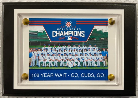 2016 CHICAGO CUBS WORLD SERIES CHAMPIONS TEAM FRAMED PHOTO-4X6 MAN CAVE PLAQUE Cover