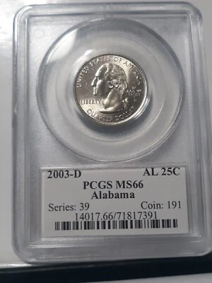 2003-D 25C Alabama State Quarter PCGS MS 66 | Uncirculated UNC BU - Image 1 of 2