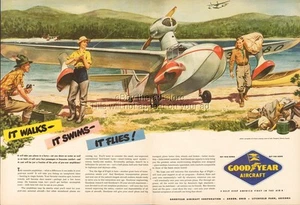 1945 Goodyear Flugzeug Vintage Druck Anzeige Lake Temagami Ontario Amphibienflugzeug - Bild 1 von 1