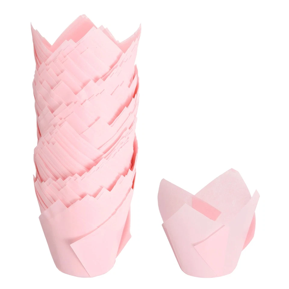 150stk Tulpen Backförmchen Cupcake Muffins Liner Papier Wrapper (3,1x2", Pink) - Bild 1 von 4