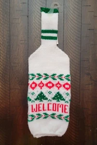 Vintage Hansen Strick Weihnachten Weinflasche Cozy White "Willkommen" - Bild 1 von 11
