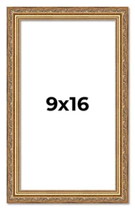 9x16 Frame Gold Solid Wood Picture Frame Width 1.25 Inches | Interior Frame Dept - Picture 1 of 9