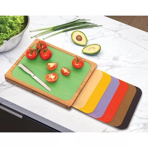 Seville Classics Bamboo Cutting Board with 7 Colour Coded Chopping Mats - Picture 1 of 7