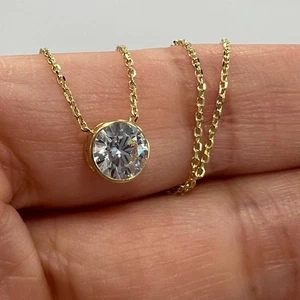 Neu Elegante 14K Massiv Gold Halskette Italien - Runde Zargenfassung Anhänger 2,0g, 22cm - Bild 1 von 8