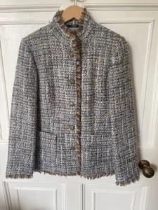 New Stunning VERSE Multicoloured Blue/beige wool Blend Tweed Jacket Woman M/L - Picture 1 of 11