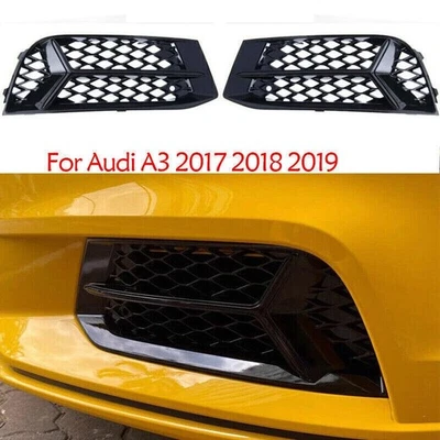 Ajuste para Audi A3 2017 2018 2019 preto para-choque dianteiro farol de neblina tampa grade moldura - Imagem 1 de 4