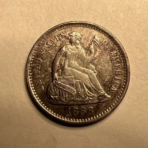 Media moneda de diez centavos libertad sentada 1863-S - fecha clave H10C grado superior buen tono - Imagen 1 de 15