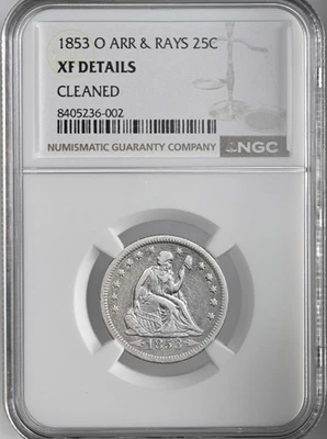 1853-O 25C SEATED LIBERTY QUARTER ARR & RAYS NGC XF DETAILS CLEANED #8405236-002 - Image 1 of 4
