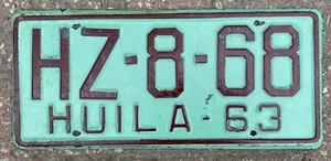 Vintage Authentic 1963 Huila Colombia License Plate South America - Foto 1 di 1
