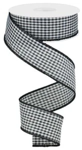 Mini cinta de verificación de gingham, cinta con cable, negro/blanco, rollo de 1,5"" de ancho x 10"" yardas - Imagen 1 de 1