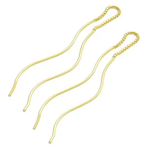 Gold Plated Sterling Silver Wave Pull Through Earrings Wavy - Picture 1 of 6