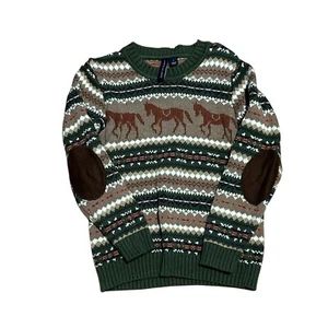 Janie & Jack Horse Sweater Green Brown Size 5 Boys Pullover - Picture 1 of 3
