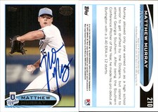 Matthew Murray Signed 2012 Topps Pro Debut #210 Card Burlington Royals Auto AU