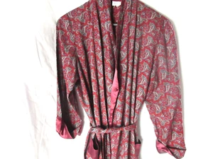 Eleanor Ellis Vintage Red Satin Paisley Long Tie Robe SZ S 53.5" Long EUC - Picture 1 of 7