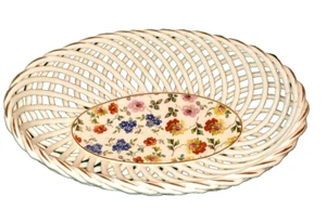 Vintage Porcelain Erphila Cambridge Cherry Chintz Lattice Basket - Picture 1 of 5