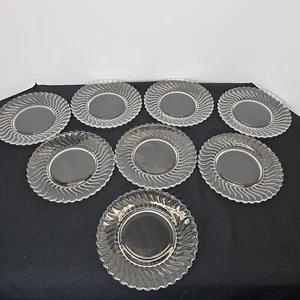 8er Set Vintage Fostoria Kolonie Klar Wirbel Glas Untertassen 8,5" Durchmesser Rund - Bild 1 von 15