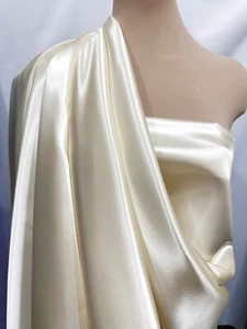 BRIDAL SATIN FABRIC ANTIQUE IVORY 58" BTY WEDDING BRIDESMAIDS SUITS, SKIRT - Picture 1 of 11