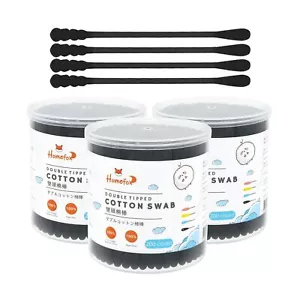Black Cotton Swabs Spiral - 600 Count Organic Cotton Buds Double Side Tightly... - Picture 1 of 9