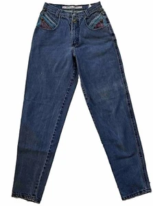 VTG Zena Color Block High Waisted Jeans Women's 9 Blue Pink Tapered Mom 90’s - Picture 1 of 20