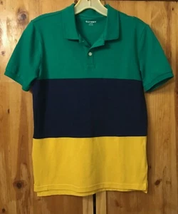 NWOT BOY'S GREEN, NAVY & GOLD COLOR BLOCK POLO SHIRT BY OLD NAVY SIZE 10-12 - Picture 1 of 2