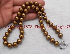 Natural 8/10/12mm Brown South Sea Shell Pearl Round Gemstone Necklace 20'' AAA