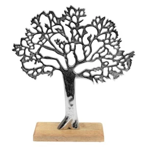 Tree Ornament Aluminum Large Tree on Wooden Base Sculpture Display Home Decor - Picture 1 of 5