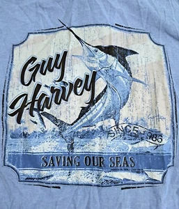 Guy Harvey Mens Large Classic Western Save Our Seas Marlin Roll Up Sleeve Shirt - Picture 1 of 13
