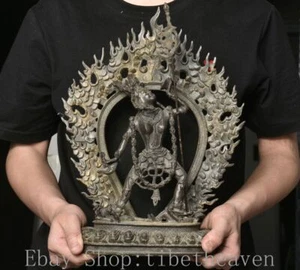 14" Old Tibetan Copper Buddhism Vajrayogini Vajravarahi Dakini Buddha Statue - Picture 1 of 13
