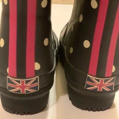 BOTA DE LLUVIA JOULES WELLY ESTAMPADA A LUNARES Azul Marino Francés Punto Talla 5 EE. UU. USADA EN EXCELENTE ESTADO Foto 1 de 4