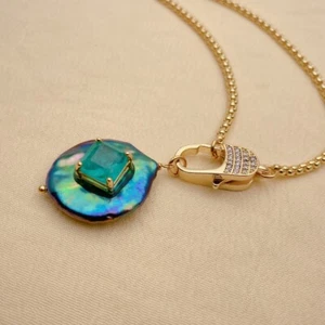 Kultivierte schwarze Perle Quarz Anhänger vergoldete Kette Halskette einfacher Schmuck - Bild 1 von 6