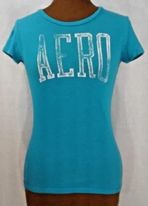 Aeropostale Woman's Size Small T-shirt Ocean Blue Cap Sleeve Graphic Logo Fitted - Picture 1 of 7