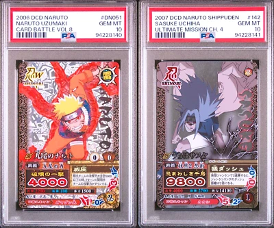 PSA 10 Naruto Carddass Sasuke Uchiha NM142 Naruto Uzumaki DN051 Cartas Batalla Foto 1 de 4