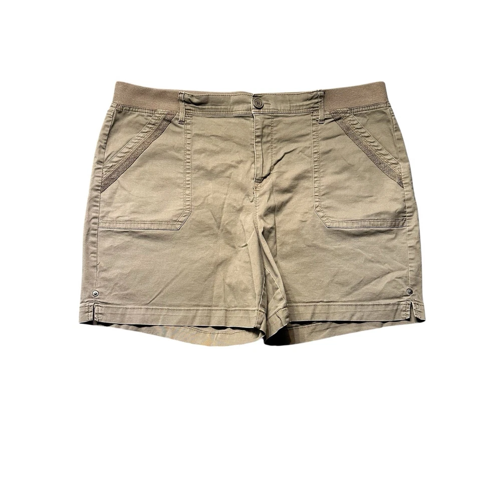 Shorts utilitário feminino Gloria Vanderbilt tamanho 16 marrom algodão elástico casual - Imagem 1 de 4