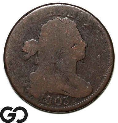 1803 Large Cent, Draped Bust, Sm. Date, Sm. Frac., Scarce Early Copper - Image 1 of 3