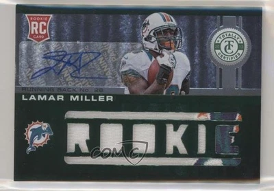 2012 Totally Certified Freshman Fabric Platinum Green /5 Lamar Miller Rookie RC - Image 1 of 2