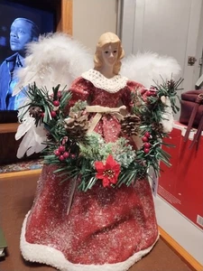 Engel Biskuit Gesicht Hände Tisch Topper Baumkrone Weihnachten rot 16 Zoll Vintage hoch - Bild 1 von 2