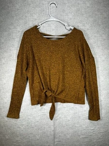 Sweater Pullover Women XXL Brown Knit Long Sleeve Open Crisscross Back Tie Front - Picture 1 of 5