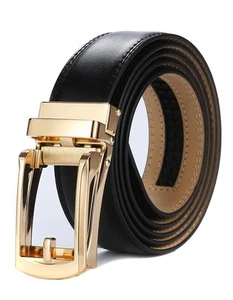 Mens Leather Ratchet Belts with Open Buckle Perfect Fit Dress Belt 30mm Wide ... - Picture 1 of 6