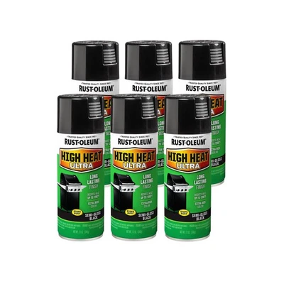 Rust Oleum Ultra High Heat Paint 12 Ounce Pack Of 6 Black For Bbq Grills Fire... - Image 1 of 4