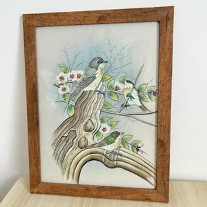 Framed Vintage Japanese Silk Painting Oriental Birds Picture 14x18" - Picture 1 of 10