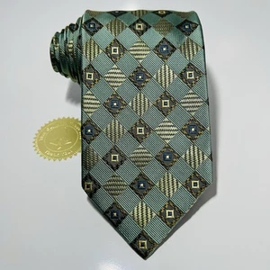 Ermenegildo Zegna mint/jadegrüne gewebte Seidenkrawatte mit braunen & blauen Quadraten 58 x 3,5 WOW - Bild 1 von 13