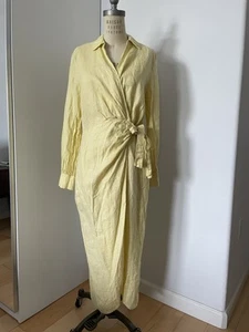 Magaschoni 100% Linen Wrap Midi Dress, Size 10 Butter Yellow Lemon - Picture 1 of 9