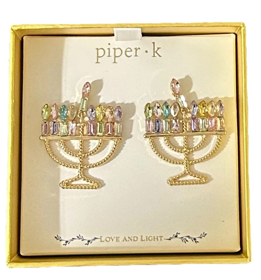 Pendientes de oro Hanukkah Menorá estrás poste nuevos en caja Foto 1 de 4