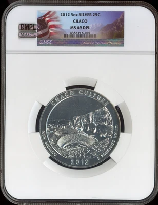 2012 CHACO PARK  5 OZ SILVER QUARTER NGC MS69 DPL MAC FINEST & SPOTLESS . - Image 1 of 2