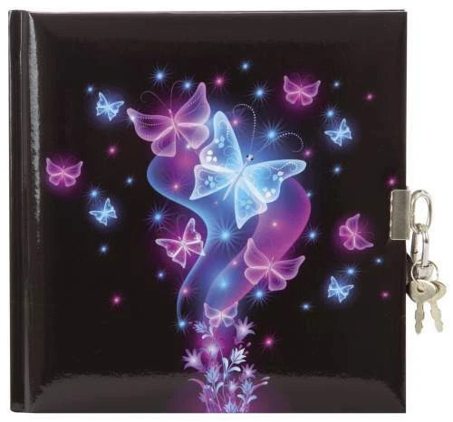 Goldbuch Tagebuch mit Schloss Schmetterling Notizbuch Einband wattiert Mädchen