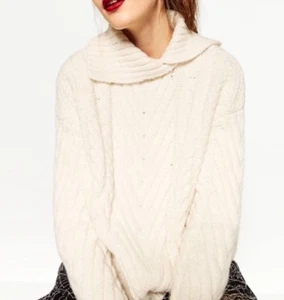 NWT ZARA ECRU OFF WHITE CABLE KNIT SWEATER 6771/110 - Picture 1 of 6